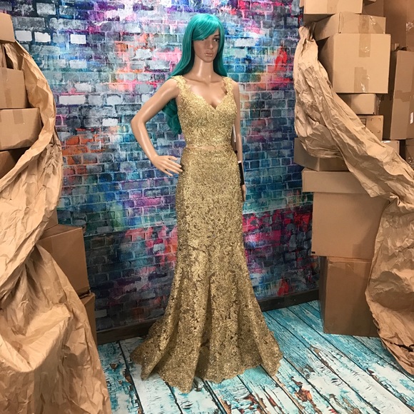 SHERRI HILL #51192 2pc ✨Gold✨ Lace Gown! - Picture 2 of 8